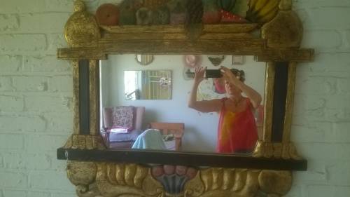 CARVED, PAINTED WOODEN FRUIT FRAME MIRROR